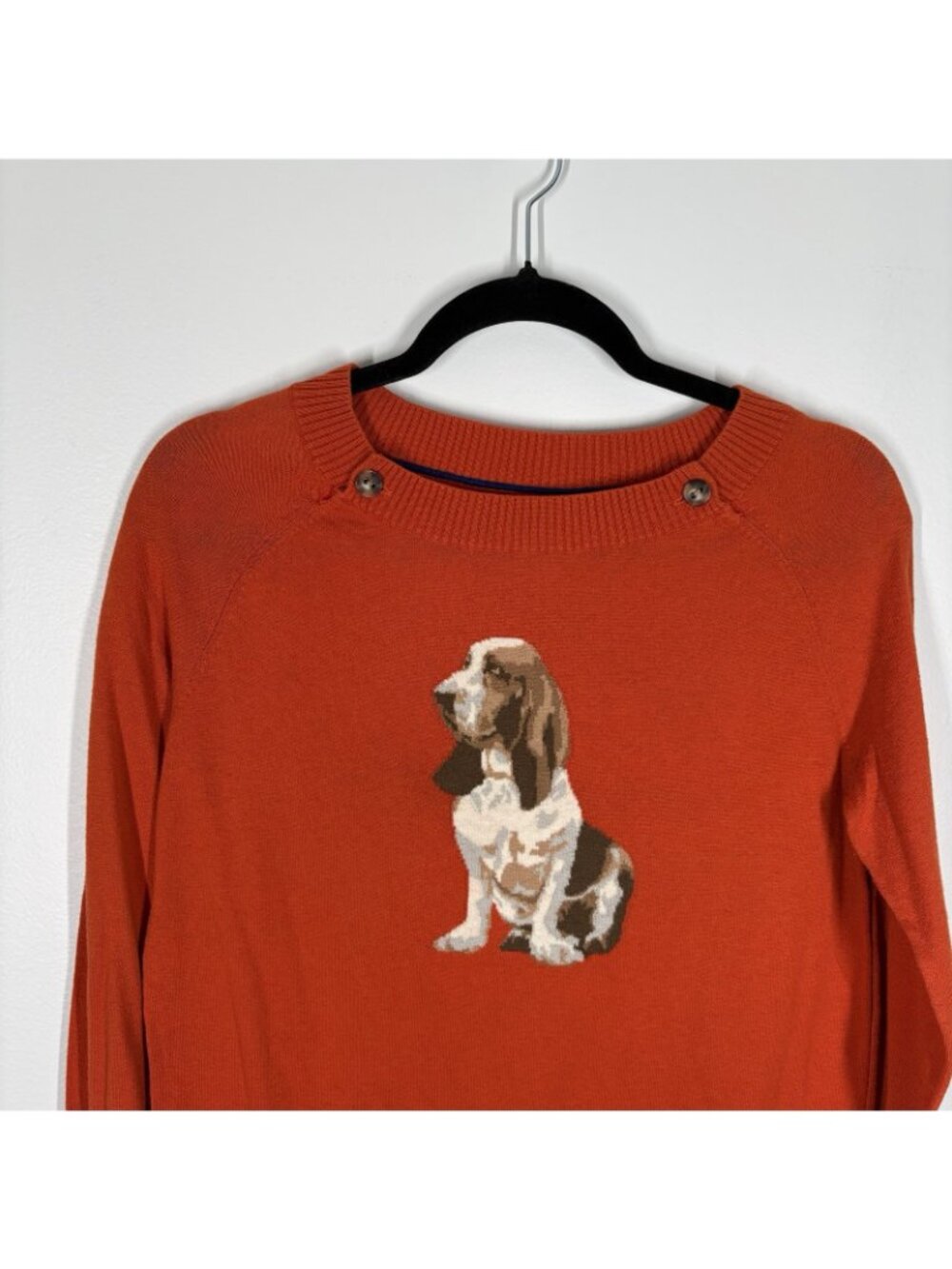 Tommy Hilfiger Womn M Orange Button Detail Basset Hound Graphic Pullover Sweater - Picture 4 of 10